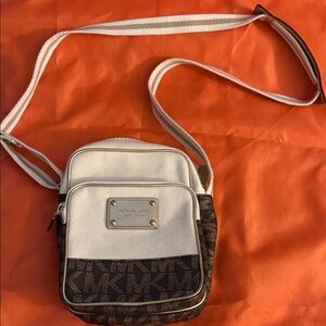Michael Kors White and Brown Mini Crossbody Bag
